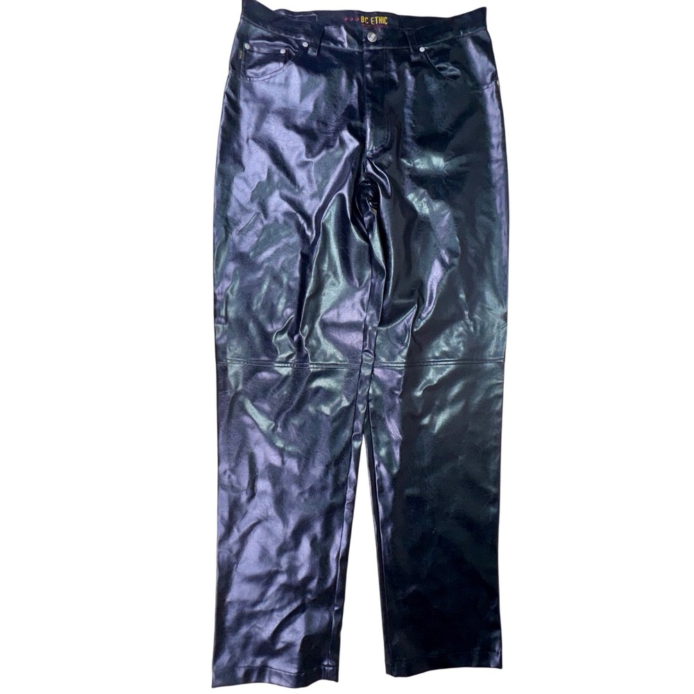 BC Ethic Faux Leather Bootcut Pants Black 36 Vegan Biker Goth Rocker‎ Y2K